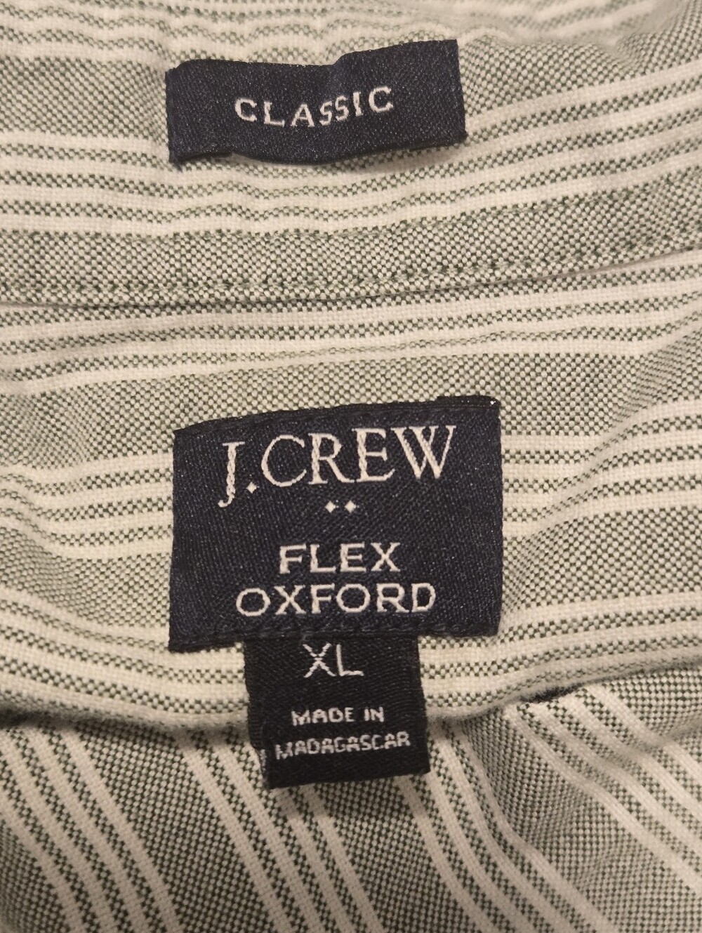 J Crew Flex Oxford Sage Green Ivory Striped Button Down Preppy Ivy League XL - Picture 5 of 6